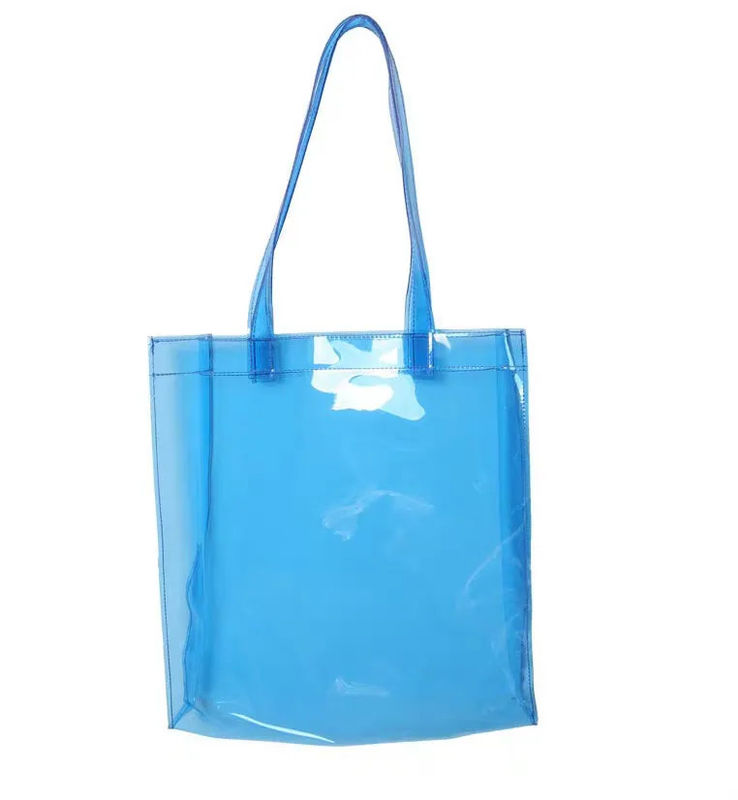 Totalizador que hace compras plástico claro de sellado caliente del PVC Tote Bag Blue Black Clear